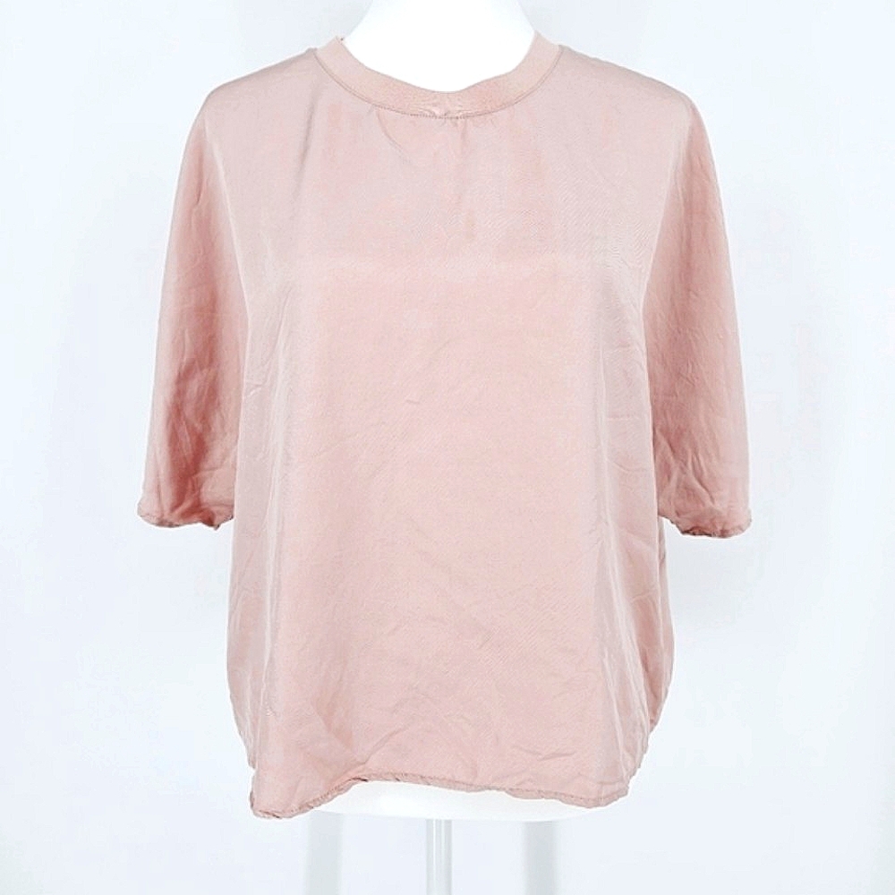 a new day Womens Pink Short Sleeve Crew Neck Crop Top Boxy BeachT-Shirt size L - Picture 2 of 8